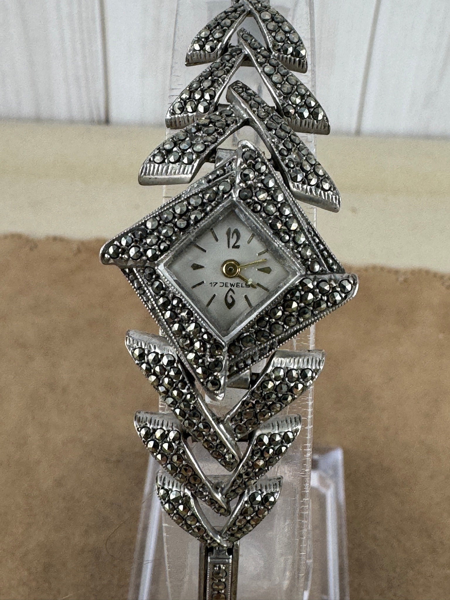 Unique-RARE-Stunning Vintage Art Deco Sterling Silver & Marcasite Watch Vintage Rare Sterling Silver & Marcasite Wristwatch  main image 2