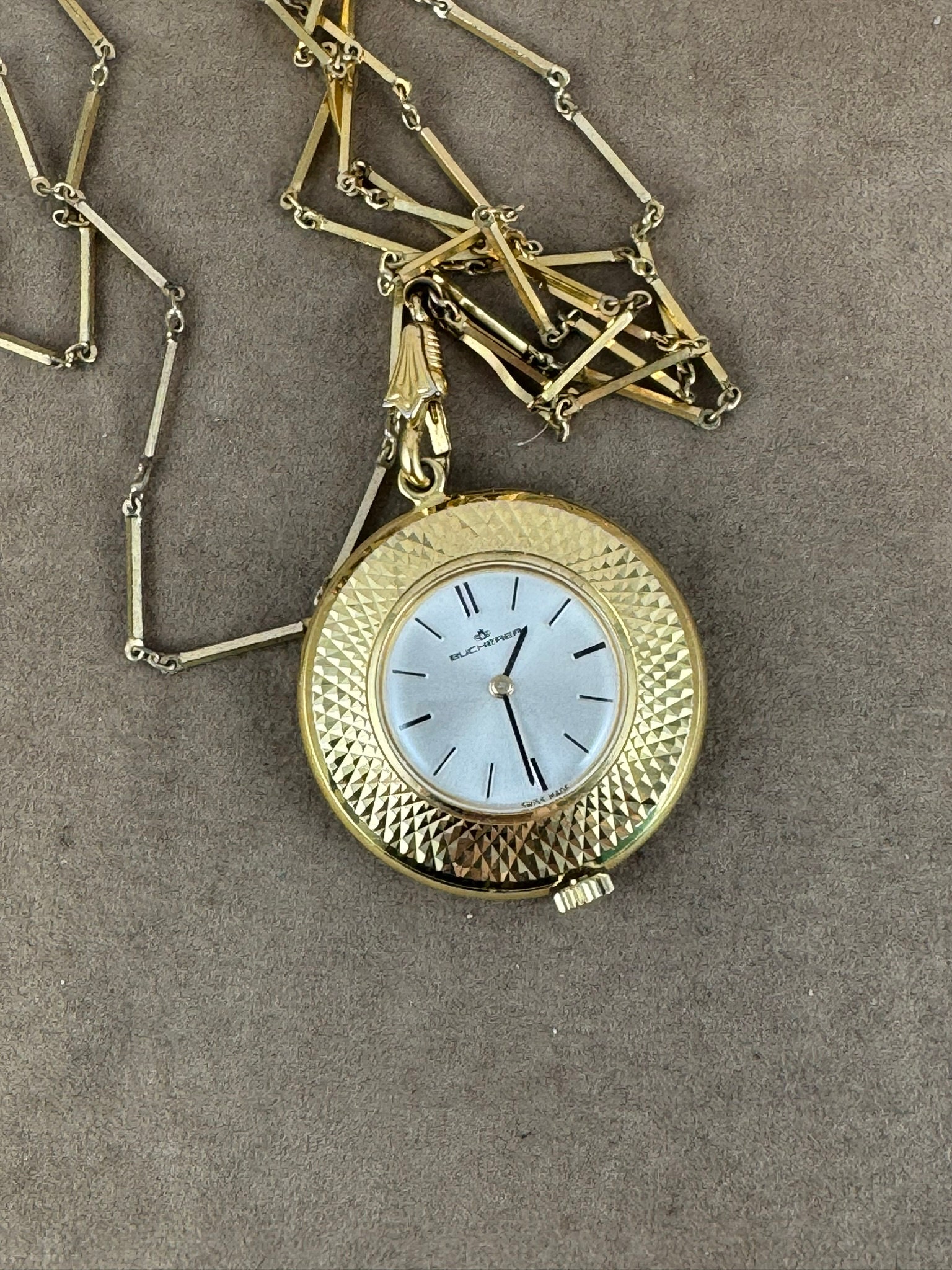 Bucherer Vintage Goldplated 17 Jewels Pendant Necklace Watch Vintage 1950 Bucherer Guilt Ball Pendant Watch Crystal Back  main image 4