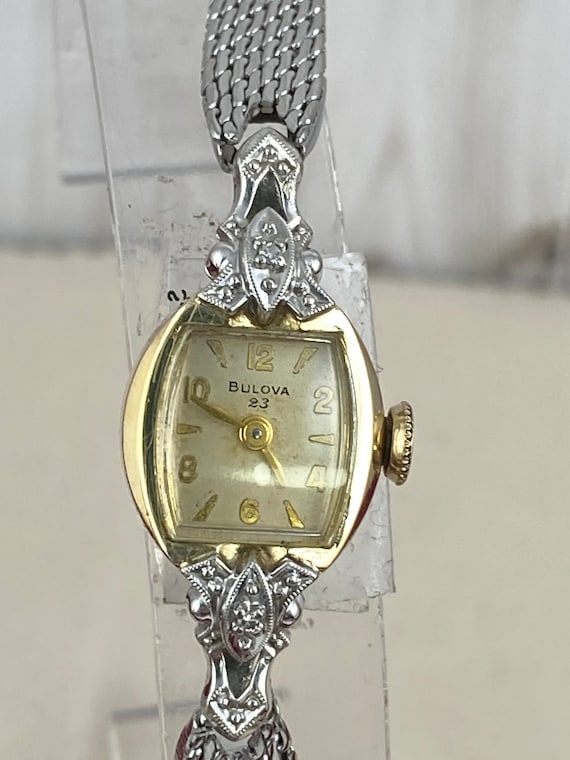 Vintage Bulova 2 Tone 10K Gold Filled Gold 2 Diamond … Gem