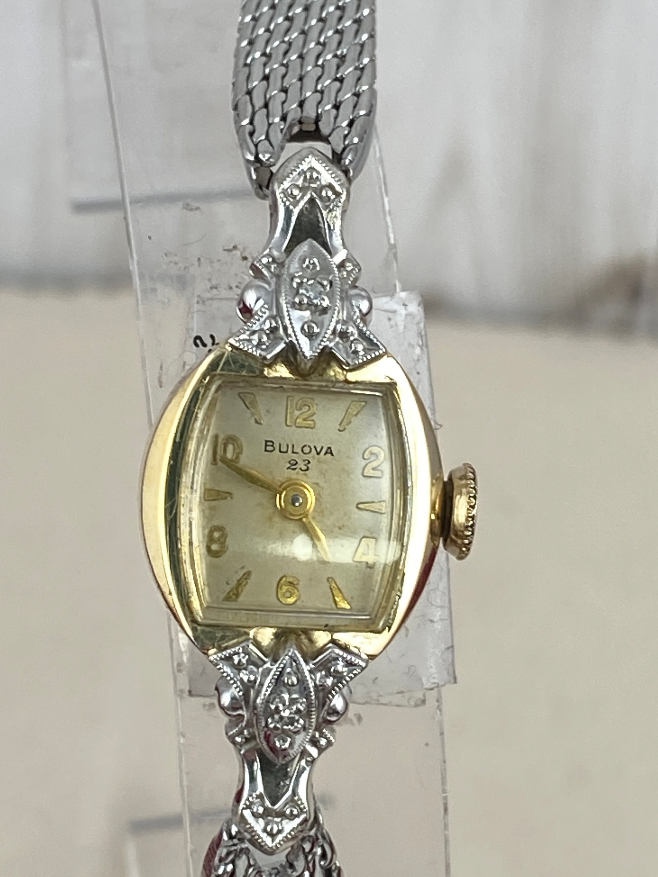 Vintage Bulova 2 Tone 10K Gold Filled Gold 2 Diamond Watch Etsy