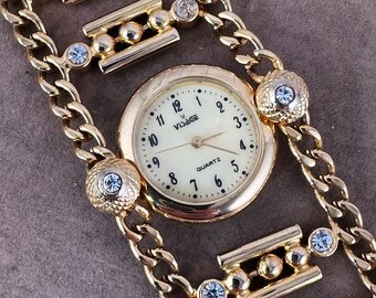 Vintage Visage Watch Chain Link Bracelet with Crystal Accents Vintage Visage Crystal Accent Watch: Gold Tone Chain  main image 4