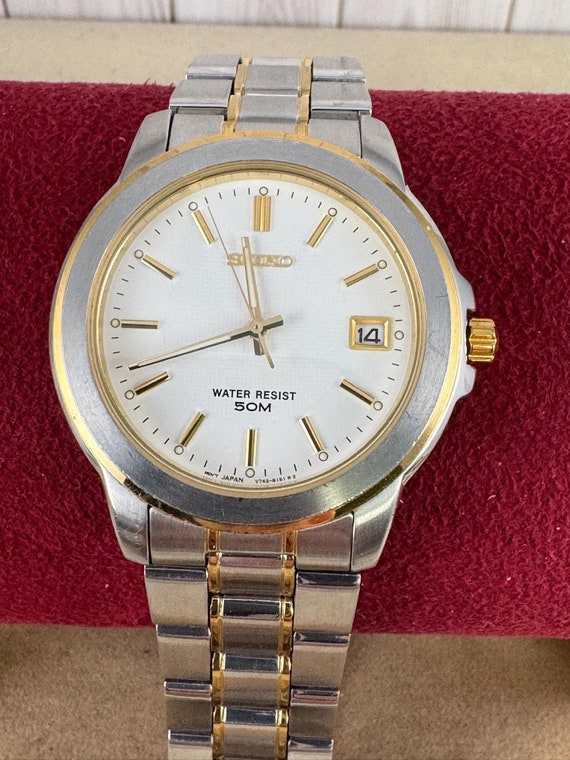 Vintage SEIKO V742-8119 A4 Quartz Japan Movement 2 Tone Gold