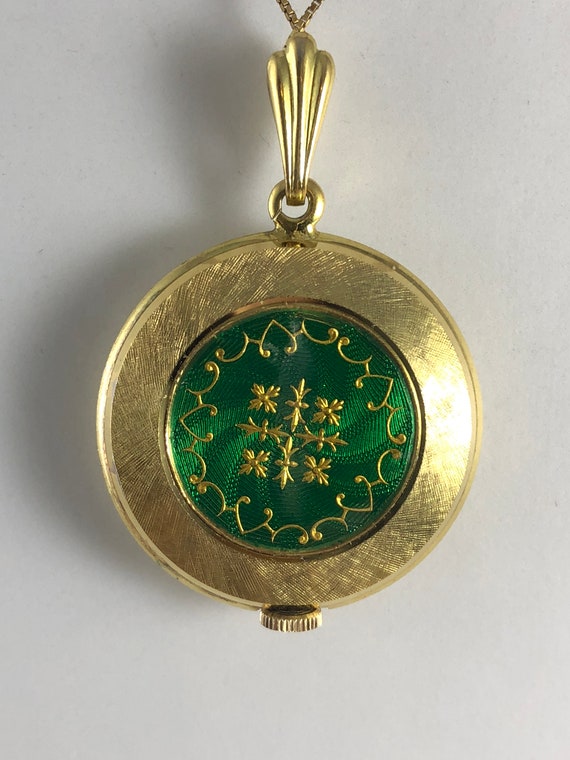 Vintage Bucherer 17 Jewel Enamel Gold-Tone Pendan… - image 4