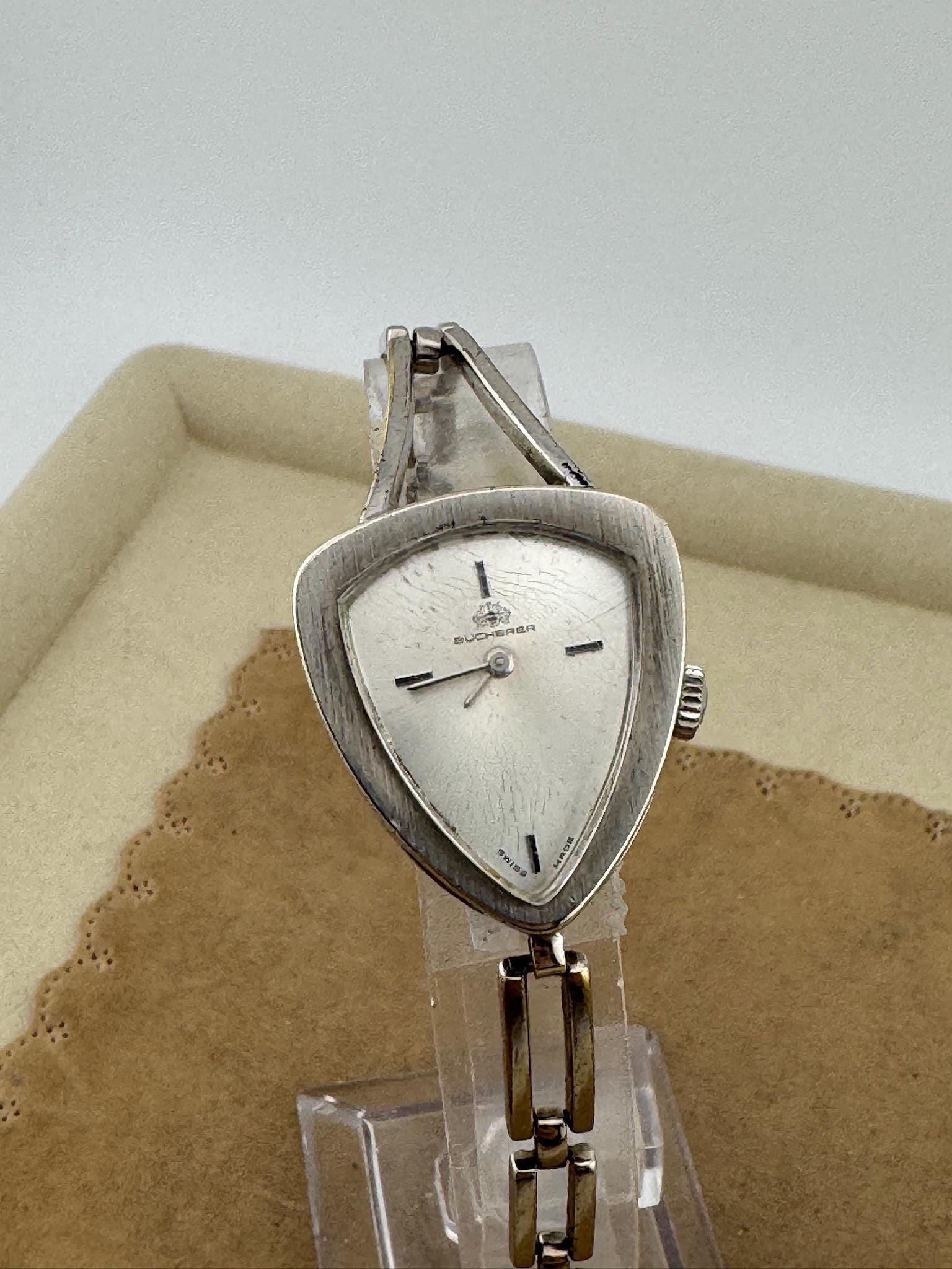 Triangle Watch Retro Vintage Ladies Bucherer Triangular Watch Silver Tone 17 Jewel B Crown ...