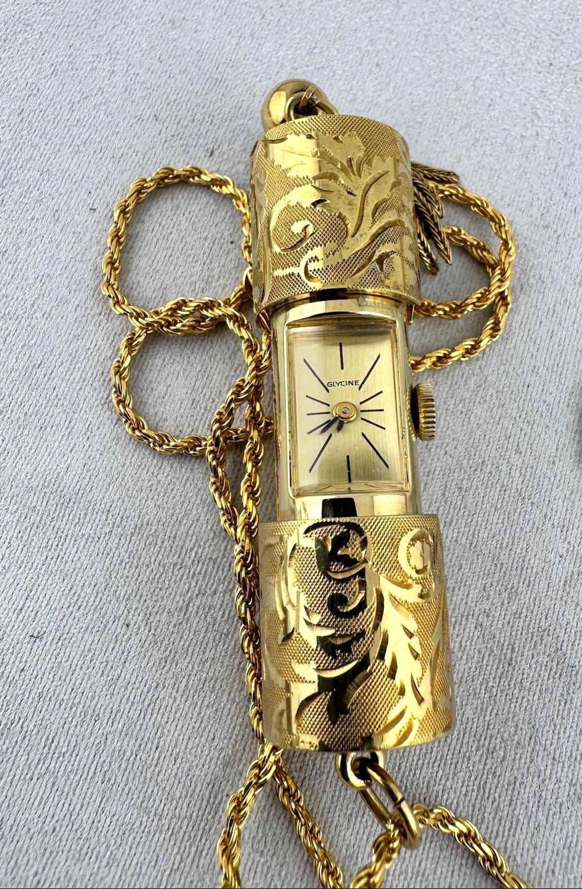 Vintage Glycine Swiss Pendant Peek a Boo or Slide Watch 30 in Italian Rope Chain Stunning Vintage Retax Swiss Pendant Peek a Boo or Slide  main image 4