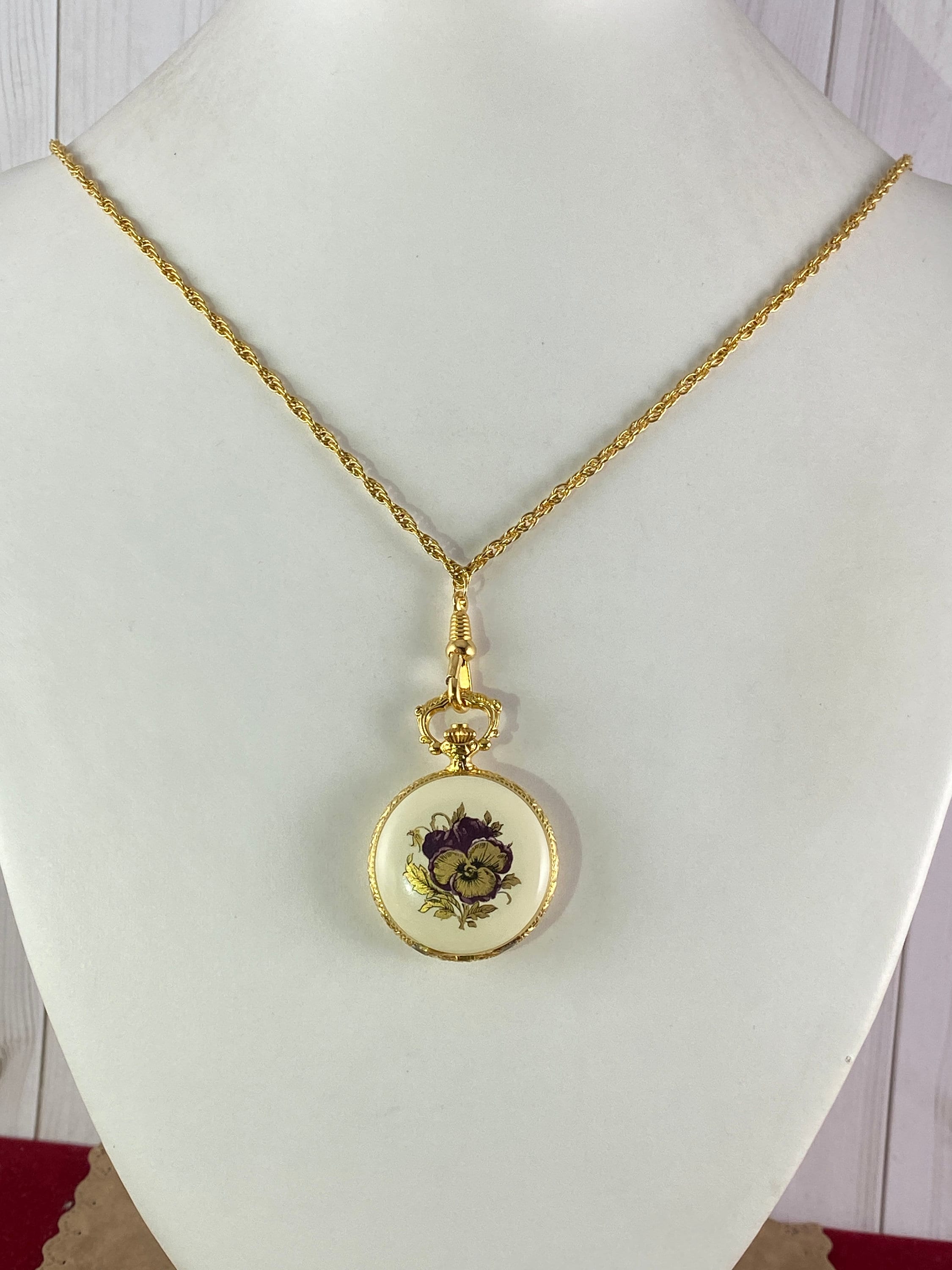 Vintage Bucherer Pendant Watch: Swiss Enameled Pansy  display picture 1