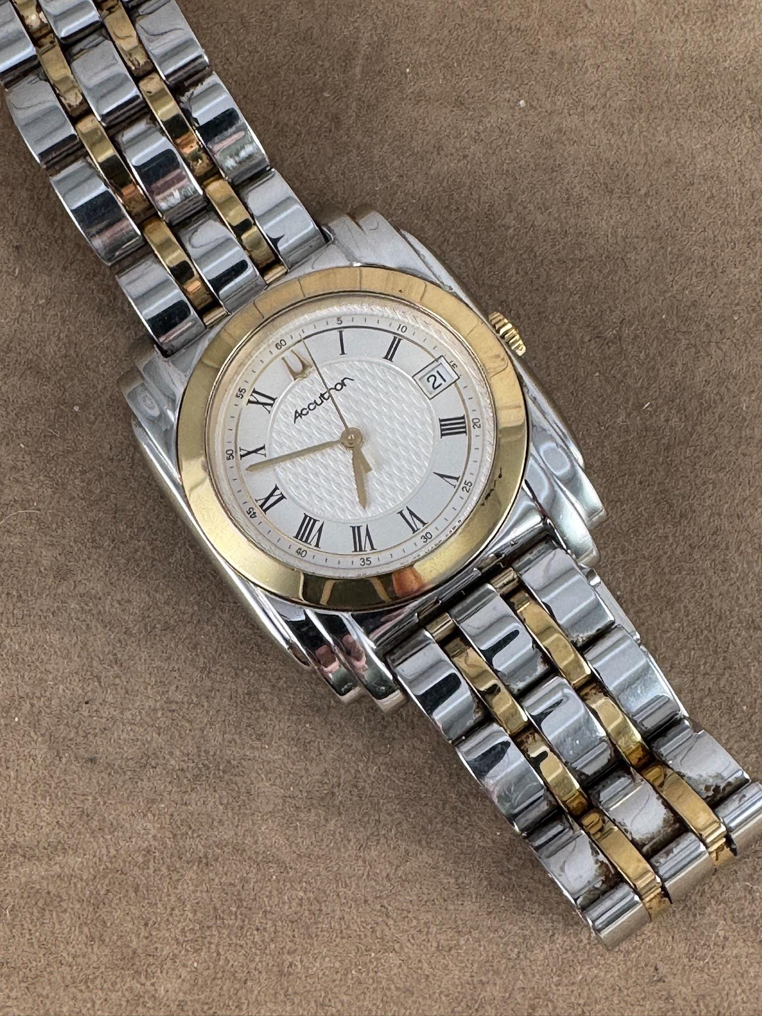 Vintage Accutron Bulova Two-tone Gold Stainless Steel Watch: Swiss