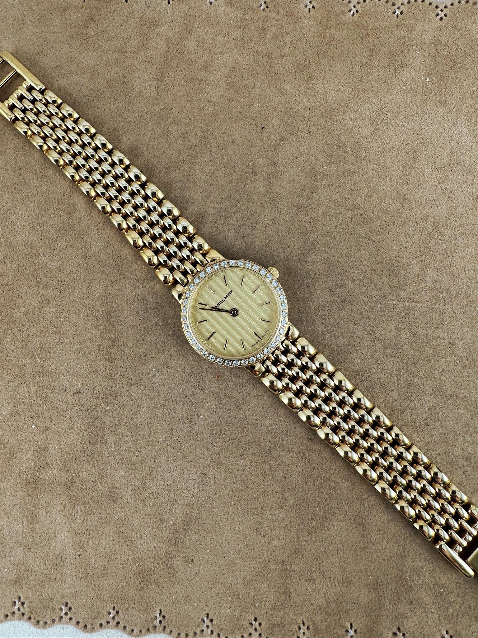 Vintage Daniel Mink Swiss Watch: 18K Gold Plated Crystal Bezel - Etsy