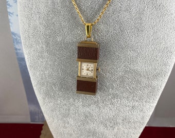 Fabulous DeFrece 17 Jewel Incabloc Swiss Pendant Peek a Boo Slide Watch and 24 Inch Italian 22K Gold Vermeil 925 Silver Rope Chain Necklace