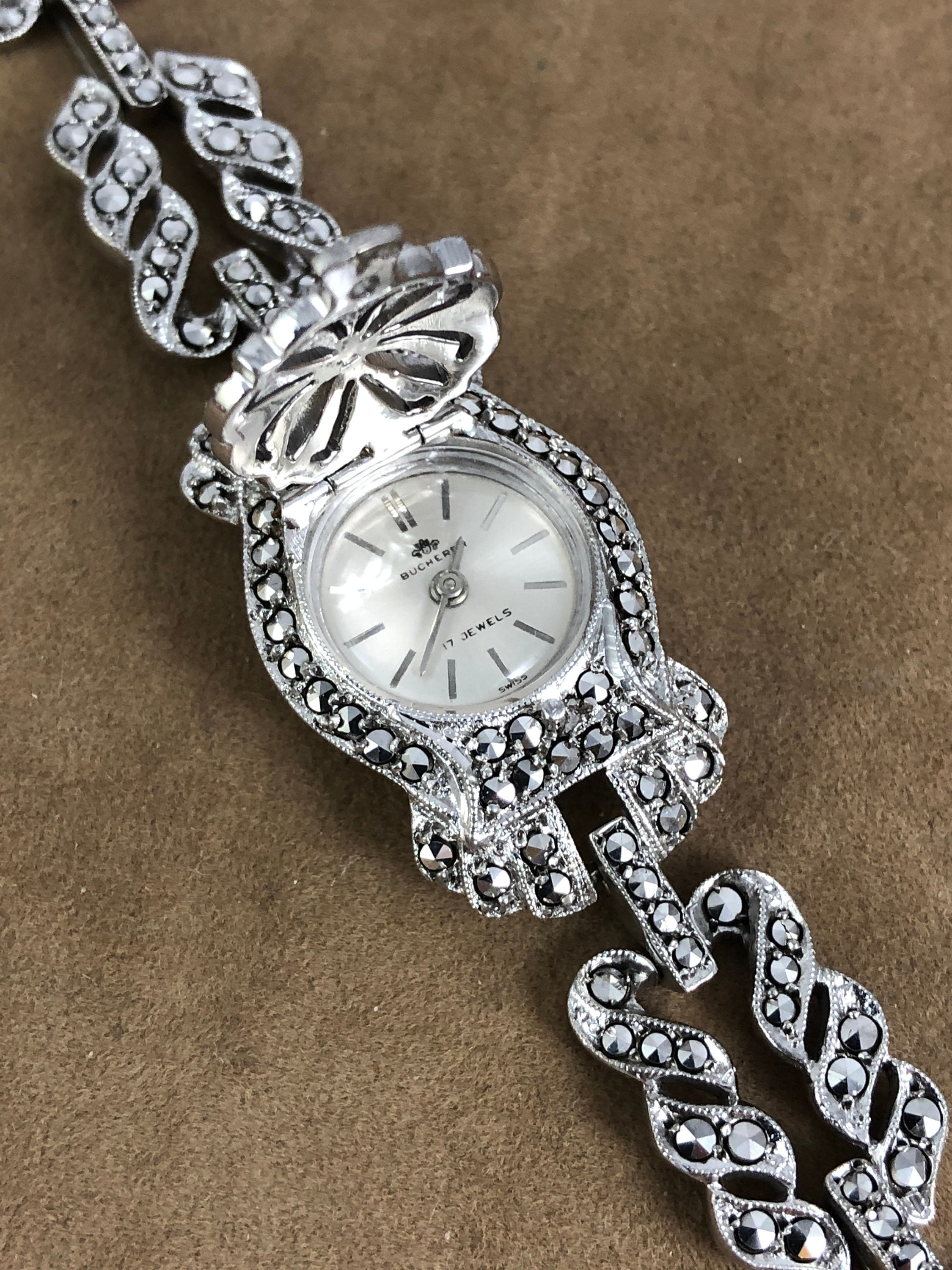 Vintage Elegant 1950\'s Bucherer Ladies Swiss Made Marcasite Peak-A-Boo Watch Vintage-Elegant-1940 main image 2
