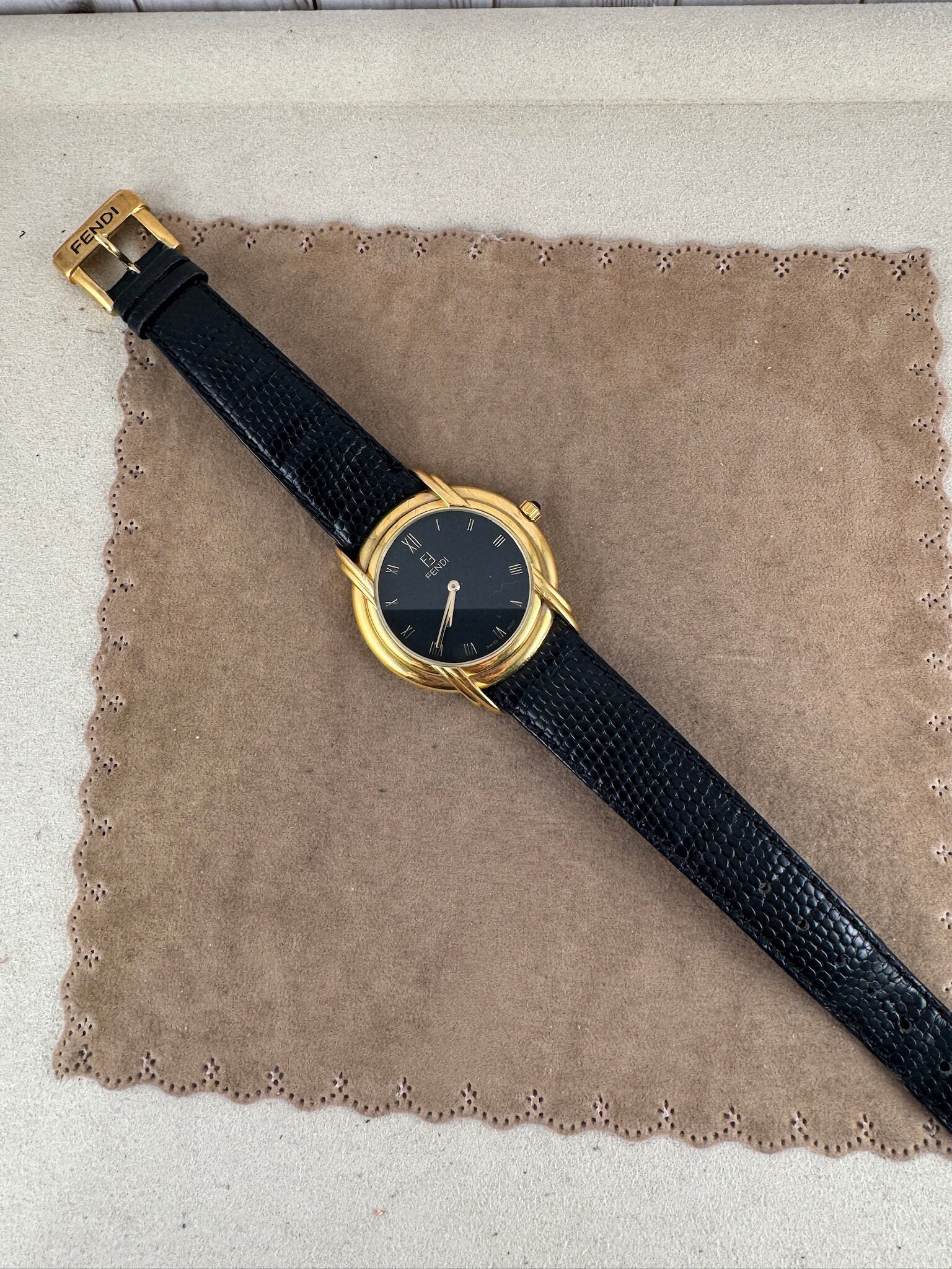 Vintage Fendi 18K Gold Plated 10 Microns 300G Watch Black Vintage Fendi 18K Gold Plated 10 Microns 300G Watch Black