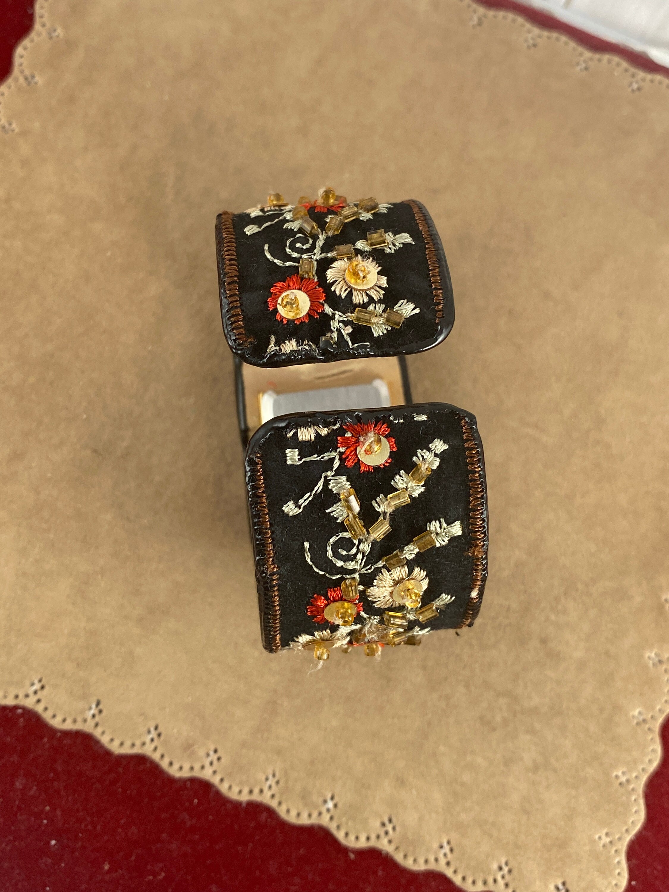 Vintage 90s Bohemian Embroidered and Beaded Cuff Bracelet 