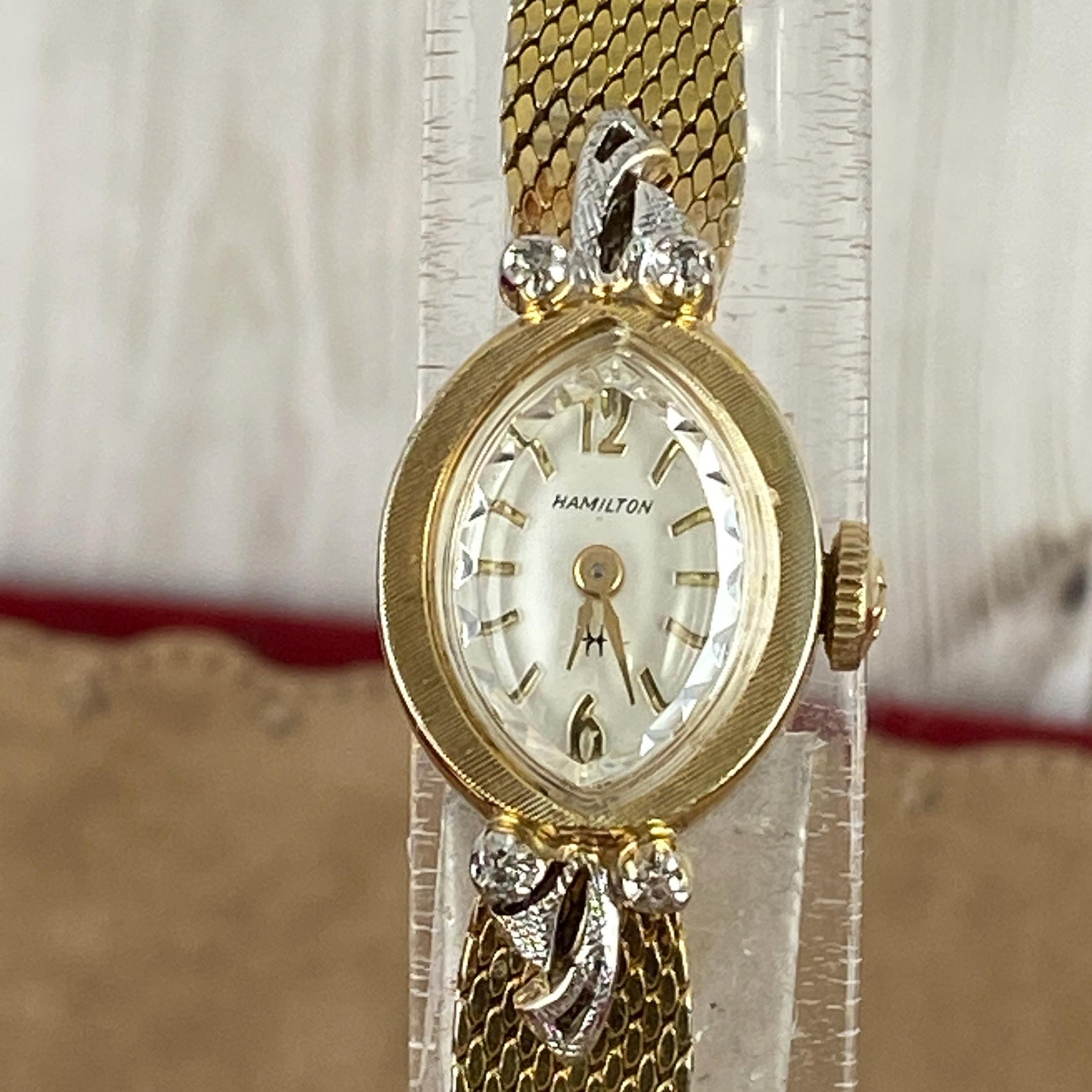 Vintage 1950's Hamilton Diamond Watch 17 Jewels Movement Case is 10K Yellow Gold Rolled new crystal