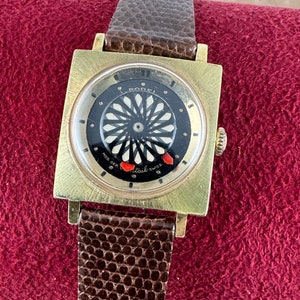 Vintage Gold Filled Retro Art Deco / Space Age Lady Earnest Borel Kaleidoscope Cocktail Mystery Dial rotating dial