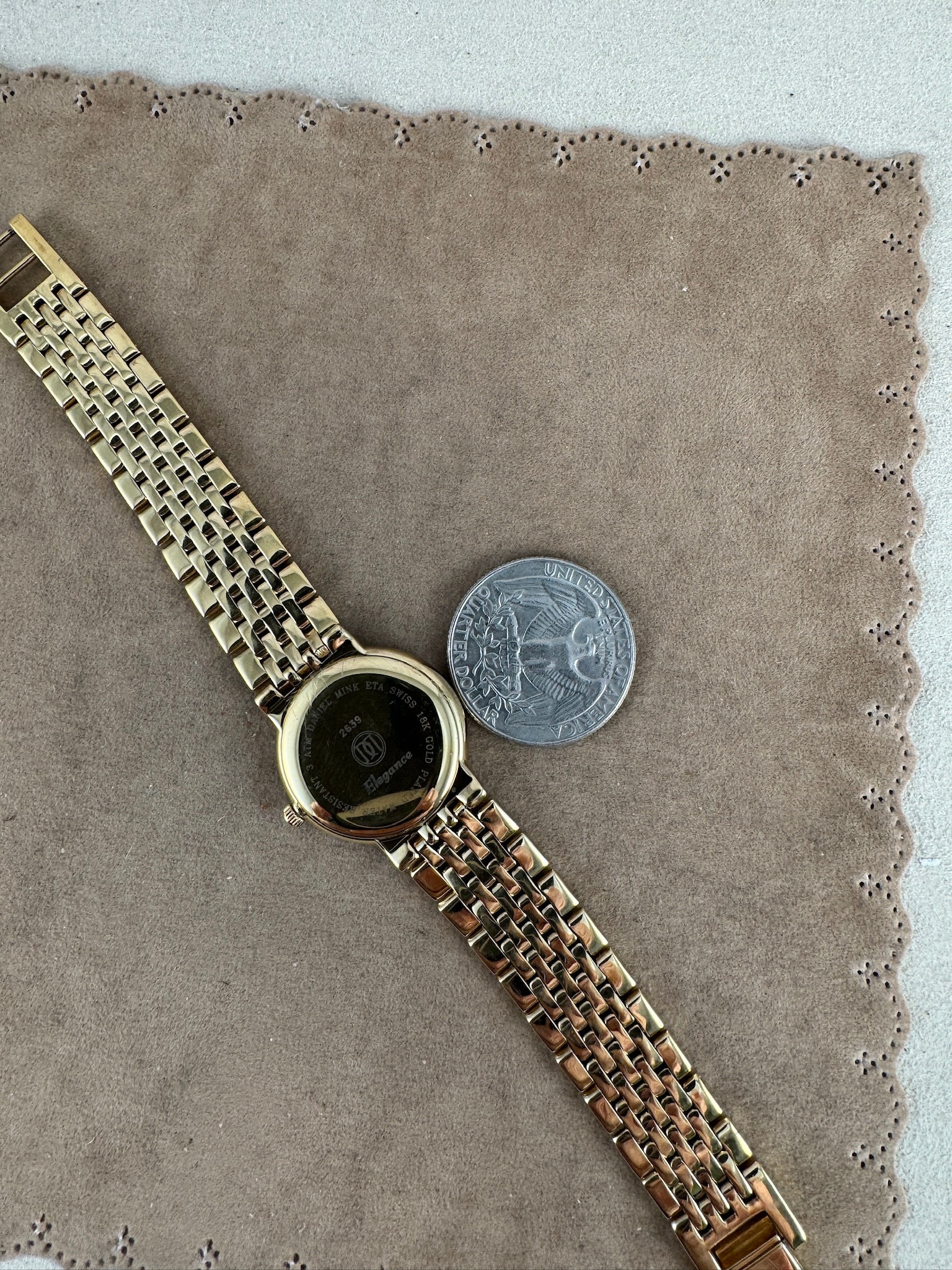 Vintage Daniel Mink Swiss Watch: 18K Gold Plated Crystal 
