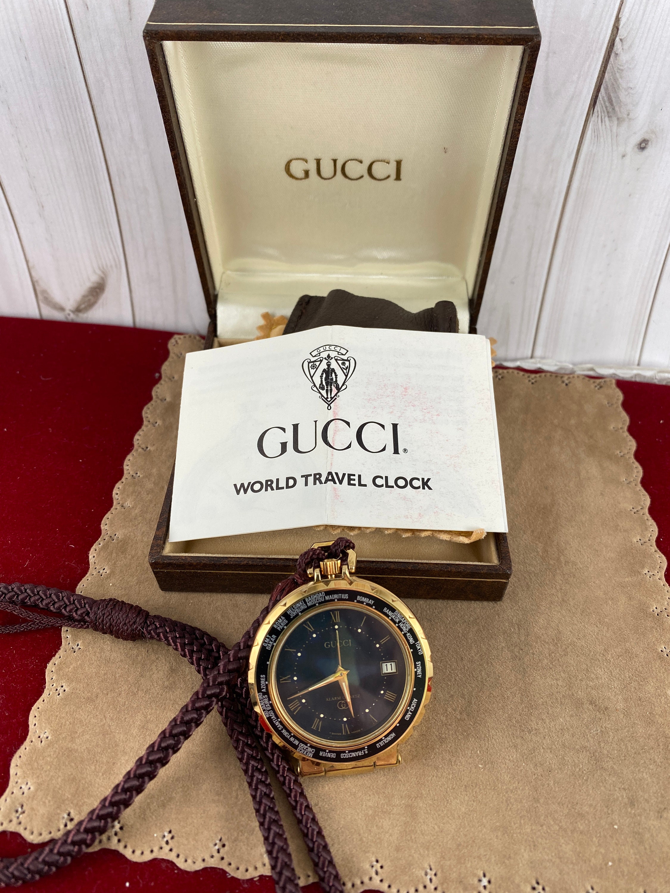 本物のヴィンテージ グッチ ワールドタイム アラーム クロック 18K 10  