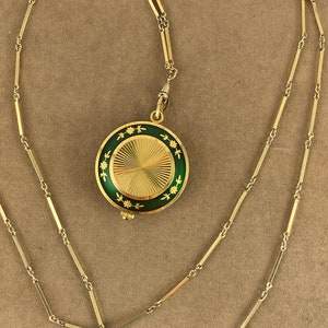 Vintage Swiss Heno Pendant Watch Gold Plated With Emerald Green Enamel ...