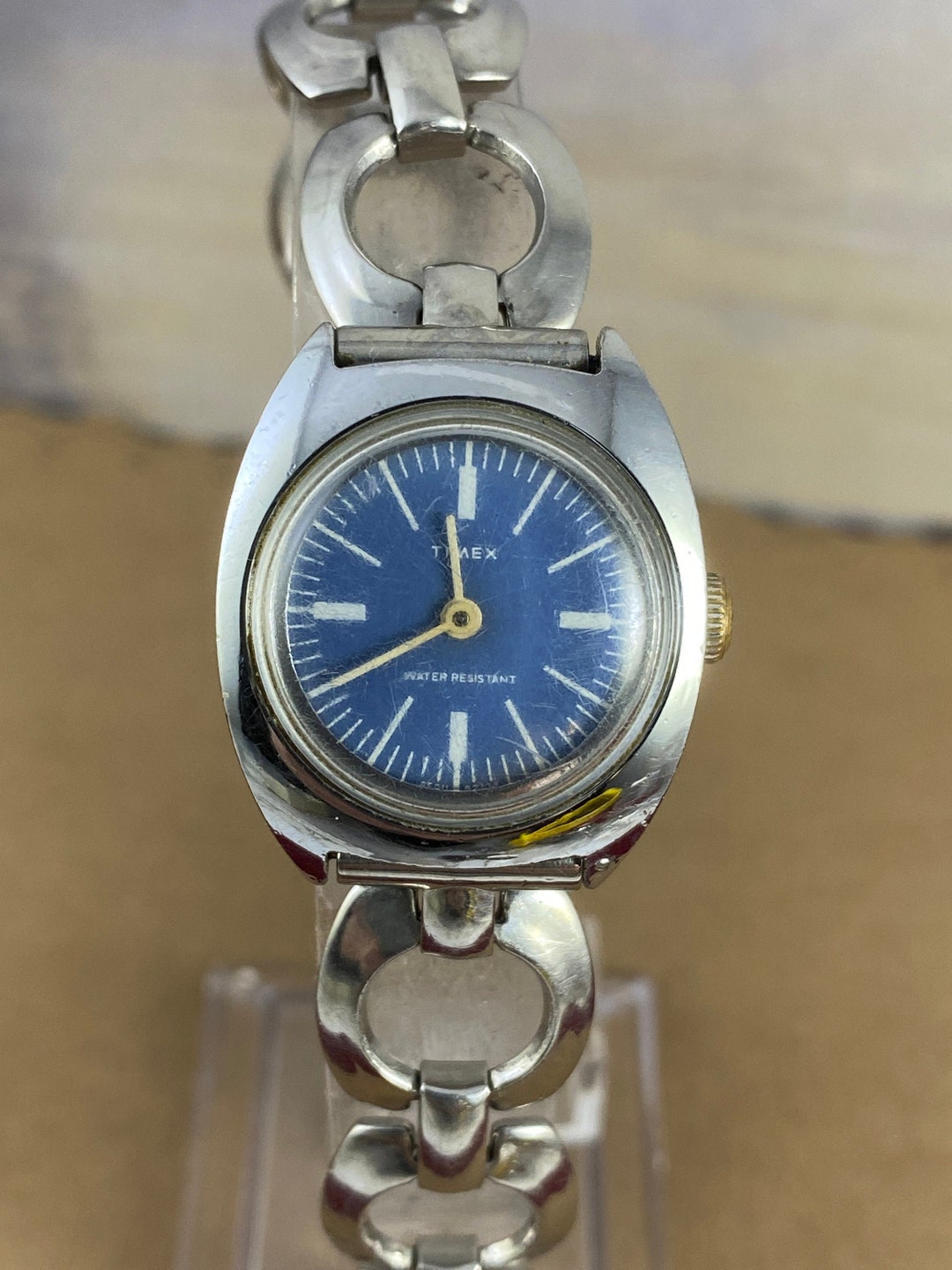 Vintage Timex Watch: Blue Dial, Silver Tone, Stainless Steel