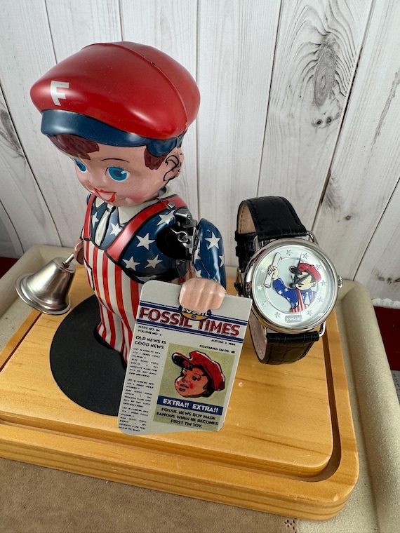 Vintage 1995 Fossil Newsboy Watch: Limited Edition 3D Dial With