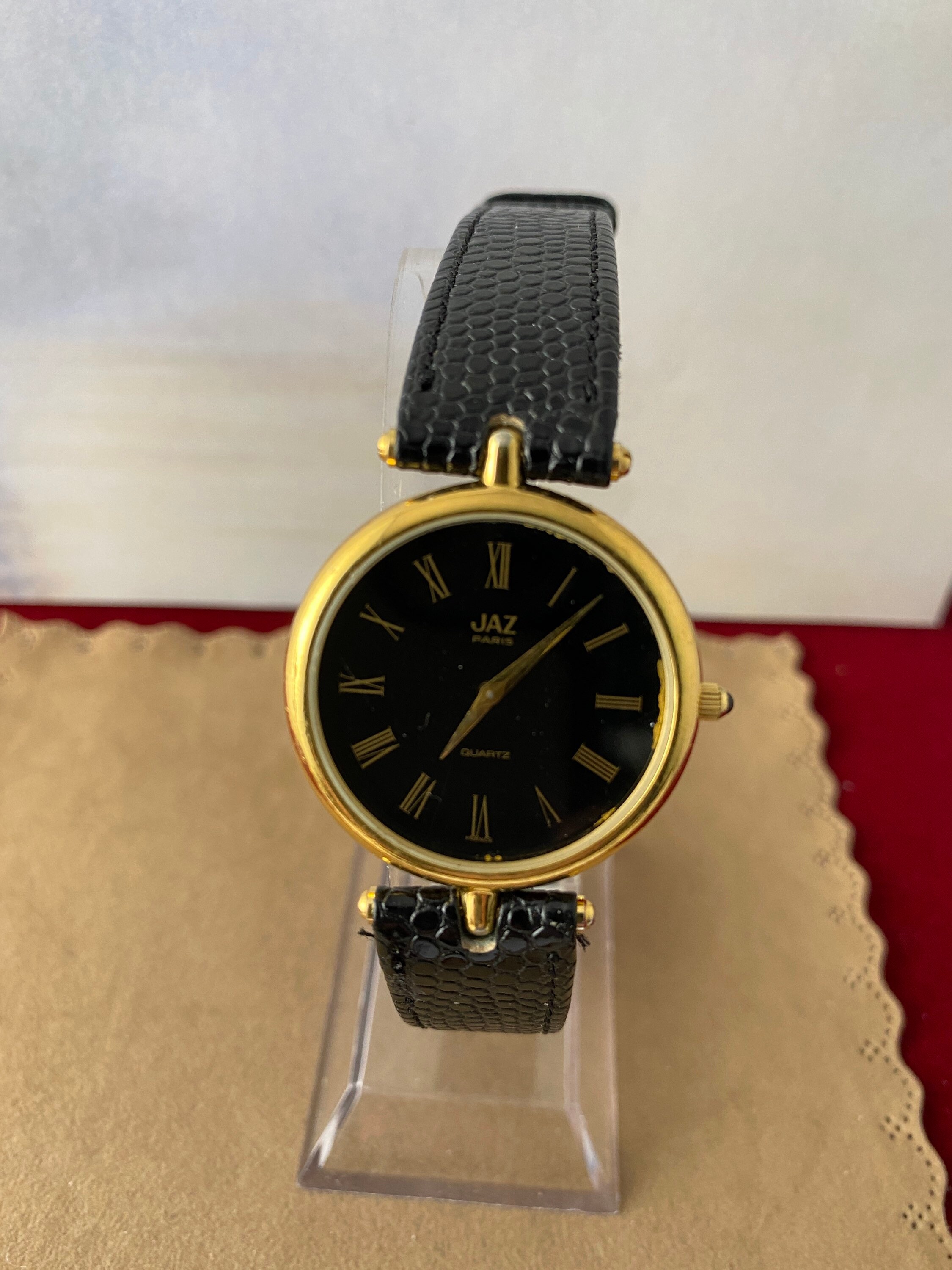 Vintage Jaz Paris Ladies French Designer Watch New Black Strap Vintage Jaz Paris Ladies Watch: Black Dial, Gold Accents  main image 2