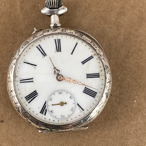 Antique Pocket Watch Cylindre Swiss 10 Rubis 45 mm Silver 800 runs