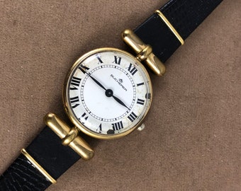 Orologio meccanico Bucherer d&#39;epoca: Swiss Made, numeri romani, cinturino in pelle nera