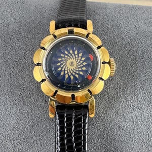 Magical Vintage Gold Plated Retro Art Deco Earnest Borel Kaleidoscope Cocktail Mystery Dial Swiss Ladies wristwatch