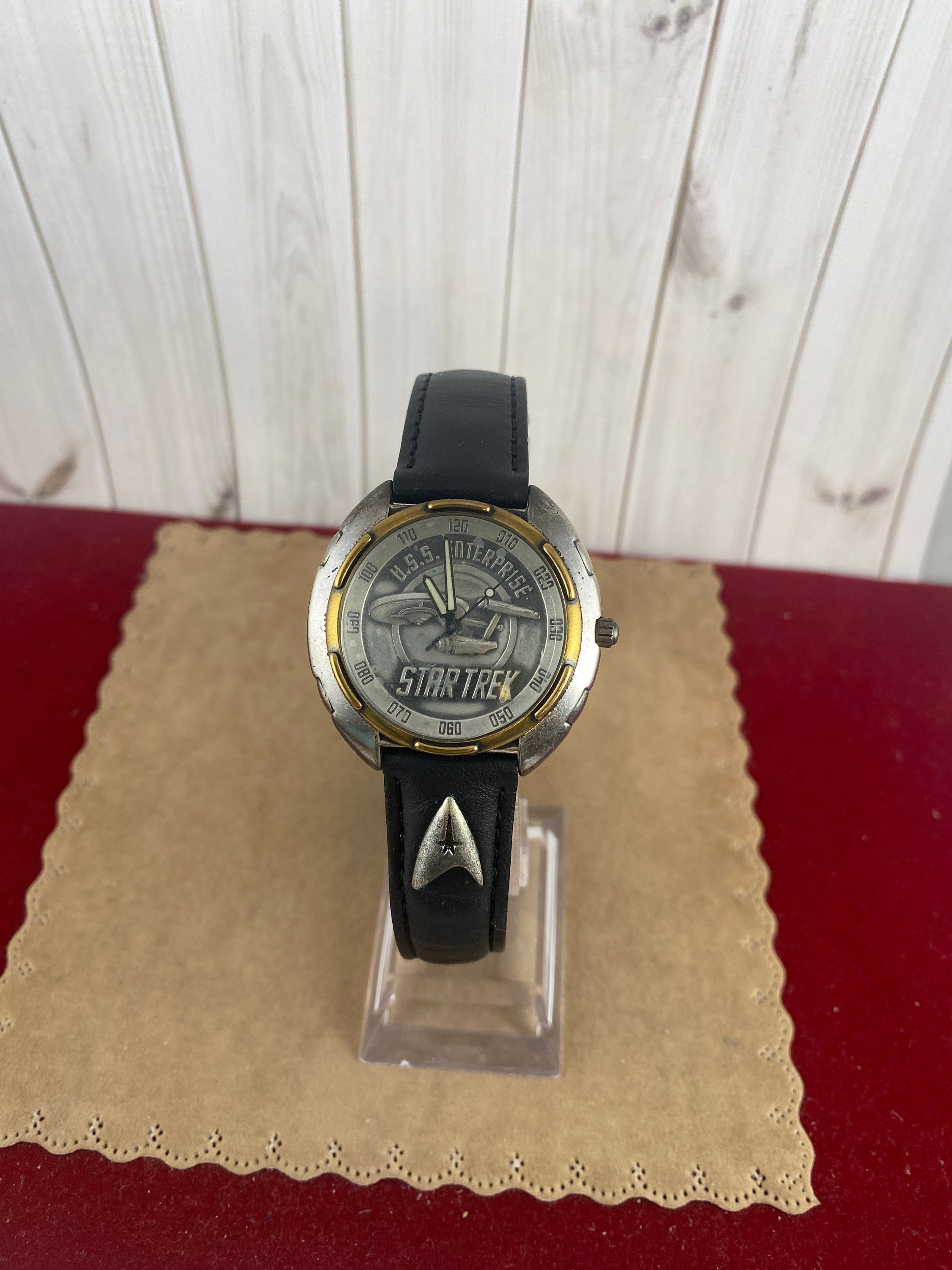 Vintage Star Trek Official Limited Addition U.S.S. Enterprise New in Box Plastic on Back Serial Number 0508 15 000 9 in Black Leather Strap Etsy Canada