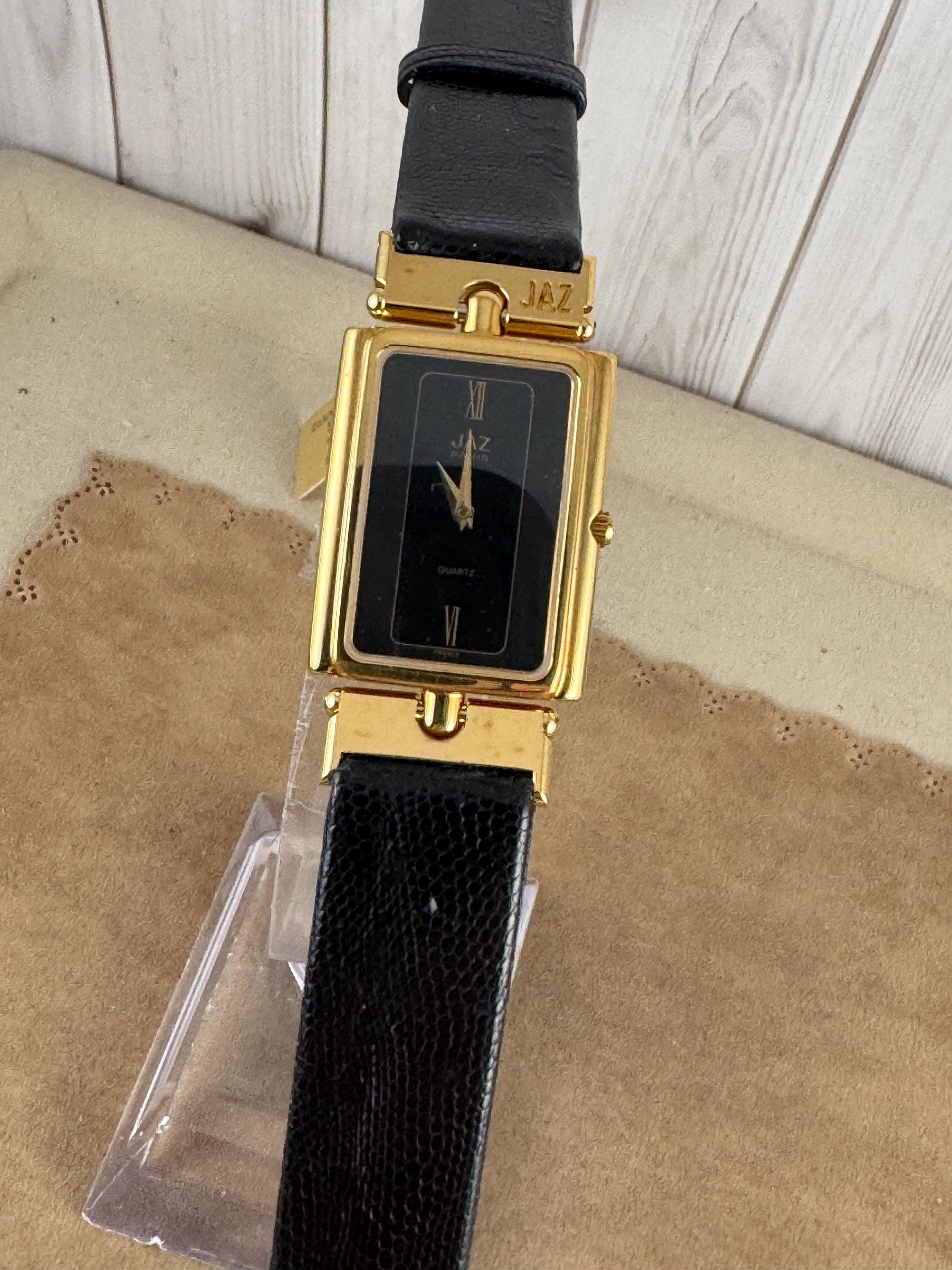 Jaz Paris Quartz Watch Women OS Black Gold Good Vintage Lizard Strap Date France Vintage Jaz Paris Ladies Watch: Black & Gold Dial, Norwegian  main image 3