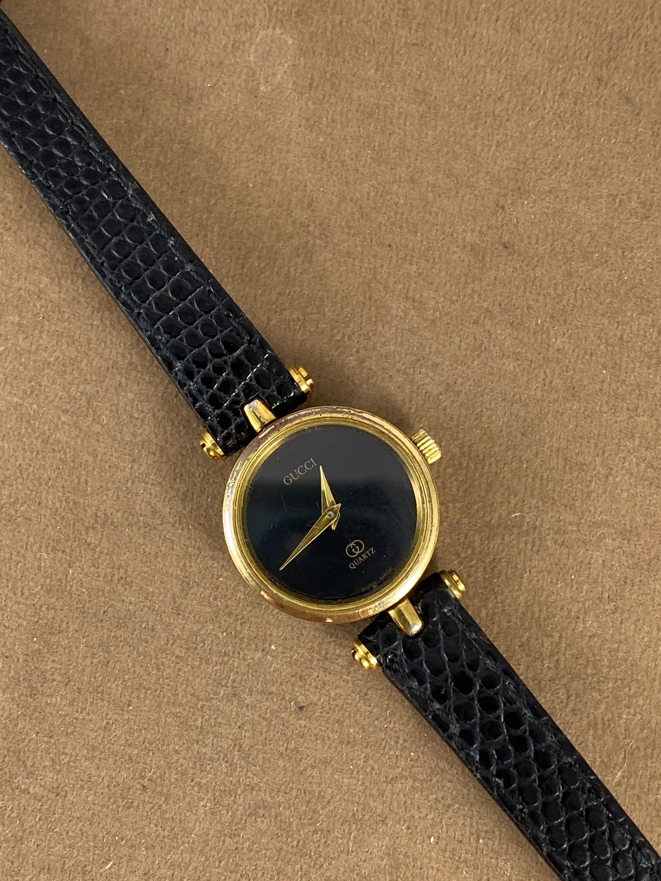 Vintage Gucci Black Enamel Stack Watch 8 Inch Original Black 