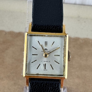 Vintage Bucherer Swiss Quartz Tank Watch Supper Thin 4.8MM 18K 10 Micron Gold Plated