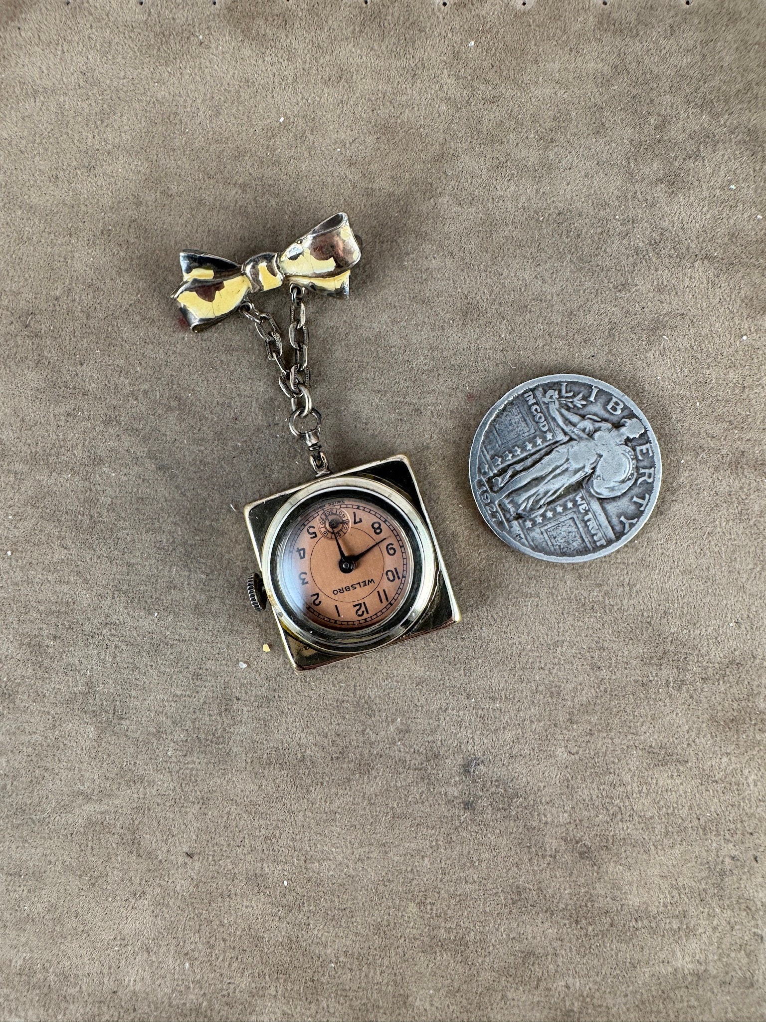 Vintage Extremely Rare Welsbro Brooch Watch in Great condition with Pink Rose Similar Items to 1928 Locket Brooch Watch, Sweet Rose Motif  main image 2