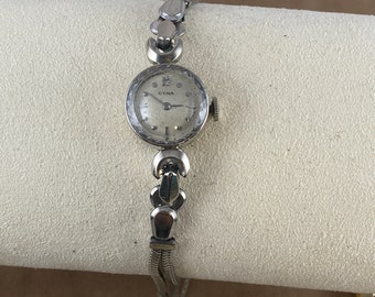 Vintage CYMA Zwitsers 14K witgouden horloge: Mid Century Fox-ketting