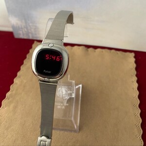 Vintage Pulsar Time Computer Watch: Stainless Steel, Red Sapphire Screen