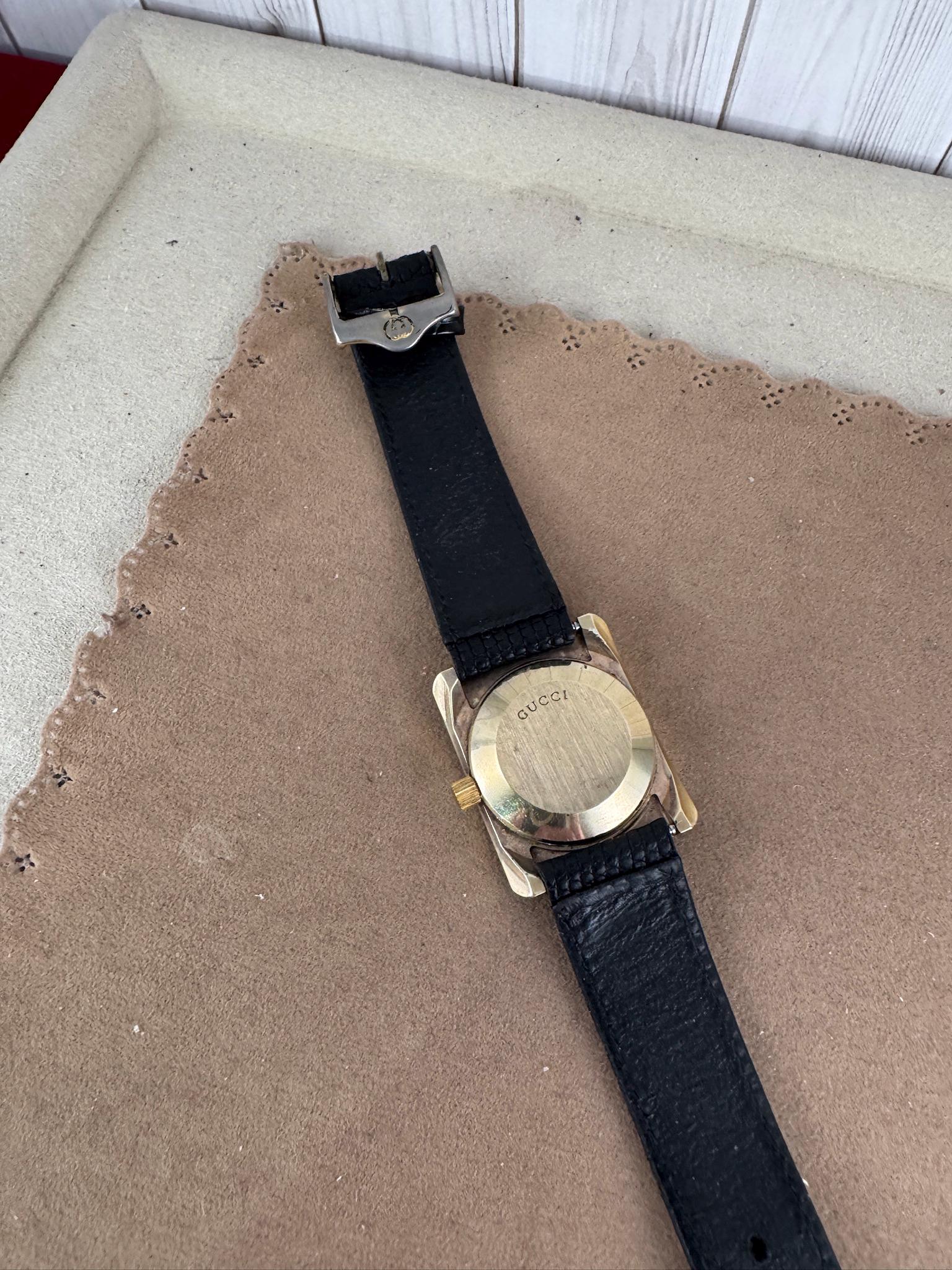 Vintage 1970s Gucci Watch: Sterling Silver Vermeil, Black  display picture 2