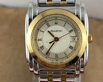 Vintage Sculptured Accutron Bulova T1 Watch 2 Tone Gold and Stainless steel case Swiss made