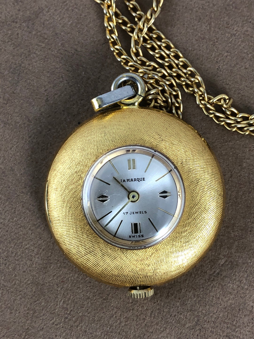 Vintage La Marque 17 Jewel Swiss Made Pendant Watch Swirling Brocading ...