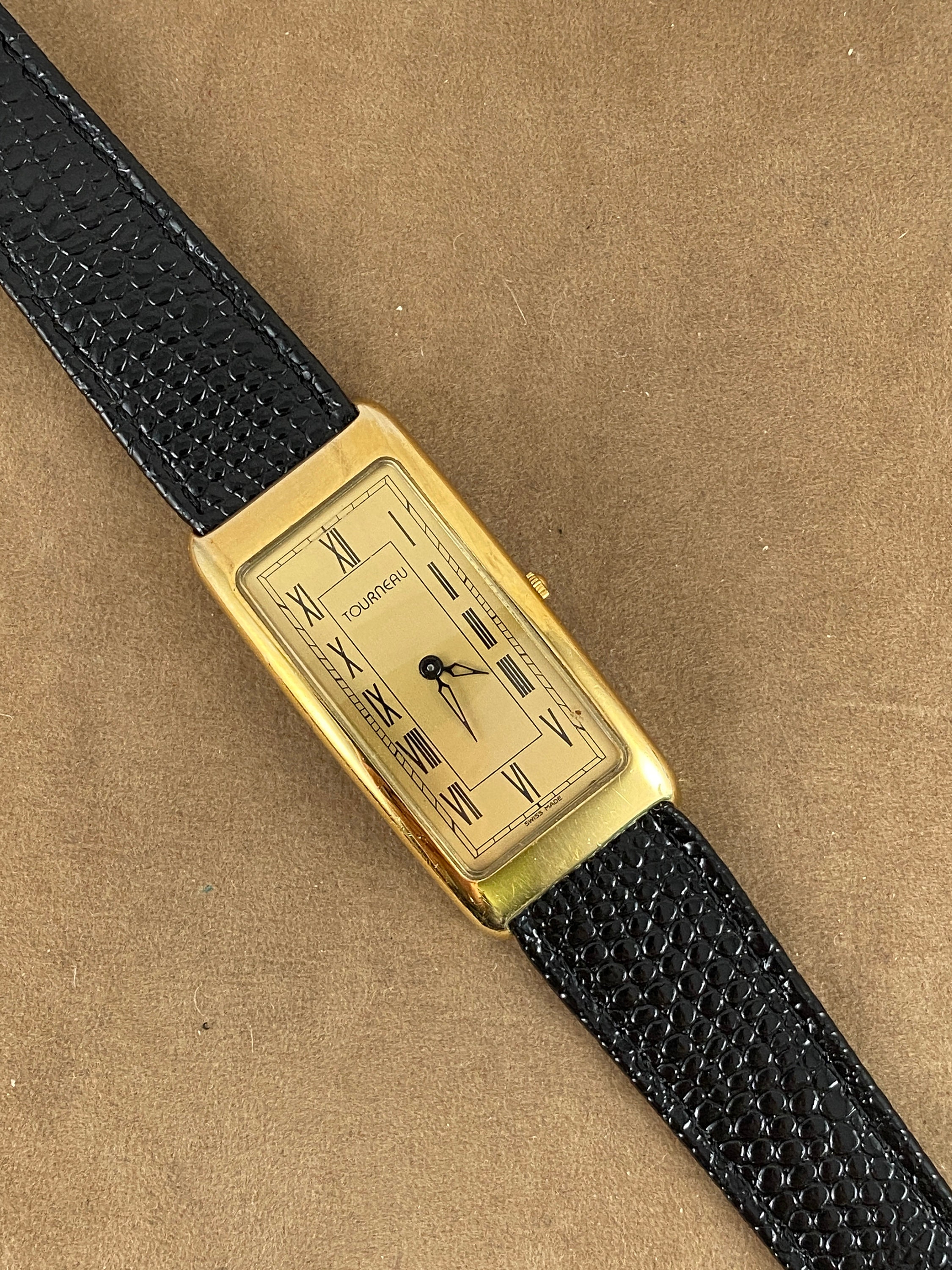 Vintage Tourneau Watch Swiss Designed Swiss Made Tourneau Watch 4 Jewel Swiss Quartz Ronda Movement Gold Tone  main image 2