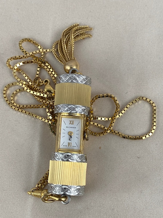 Vintage Bucherer Peek a Boo Slide Watch Pendant Necklace Exquisite