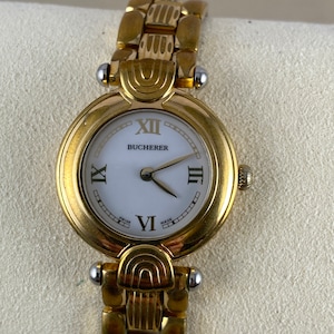 Beautiful Vintage Bucherer Swiss Gold Tone Wrist Watch 3 Jewel Swiss Bucherer Quartz Movement