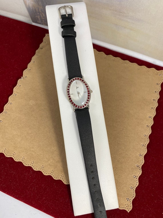 Buy Vintage JAZ Paris Watch: Red Crystal Bezel, Black Suede  display picture 1