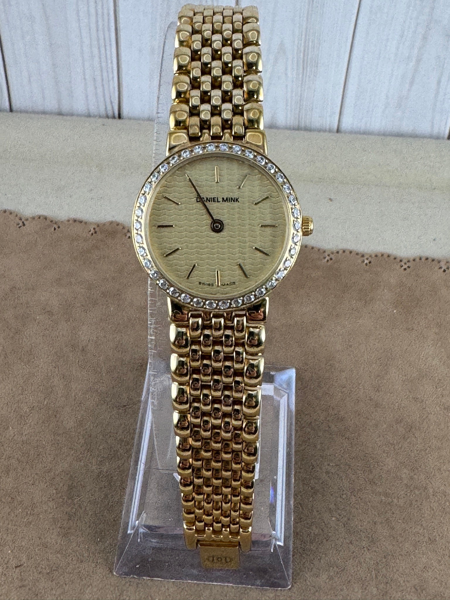 Vintage Daniel Mink Swiss Watch: 18K Gold Plated Crystal  display picture 2