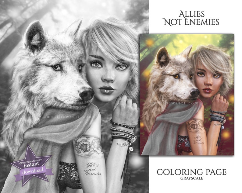 Wolf Coloring Page Woman Coloring Page Portrait Coloring - Etsy UK