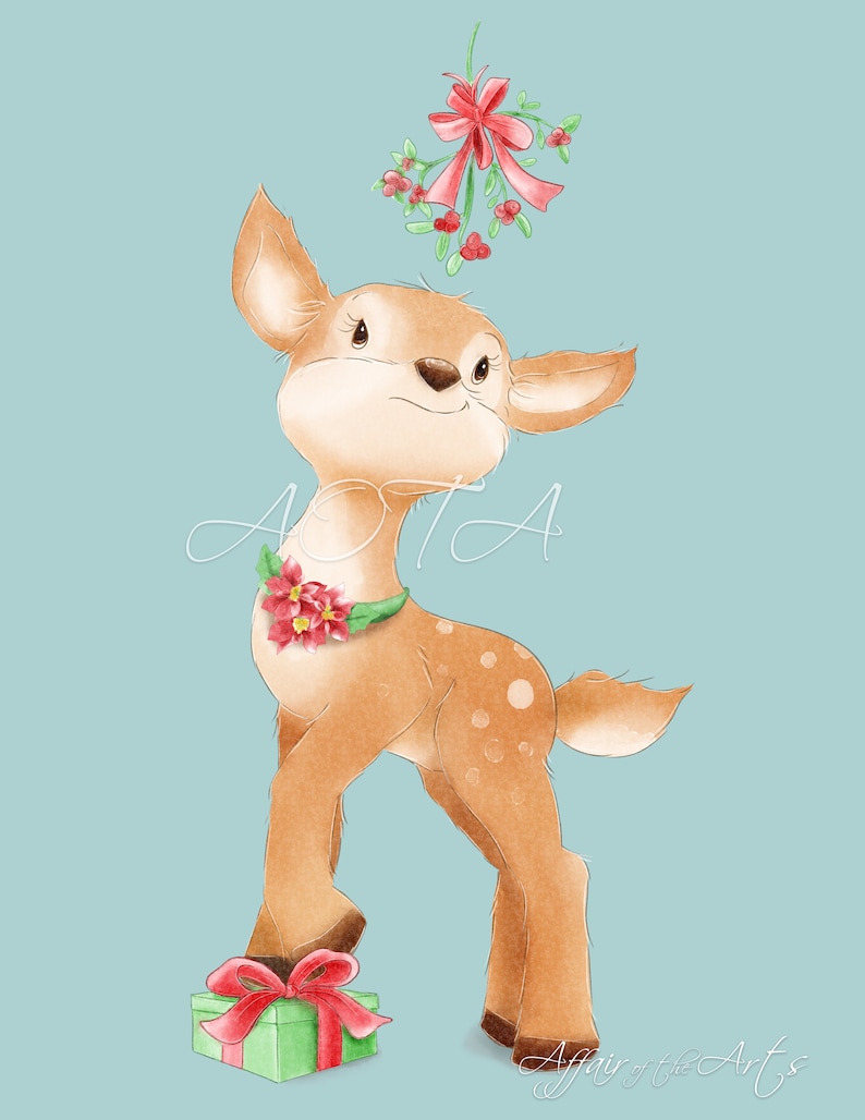Adorable Cute Christmas Deer PNG Digital Download Clipart | Etsy