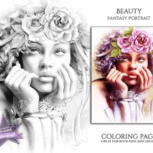 Beautiful Black Woman Fantasy Portrait Coloring Page Instant Download - Printable PDF