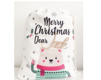 Little bear Christmas eve bag | Night before Christmas treats | Santas gift bag |Personalised Gift Bags | Christmas Sack