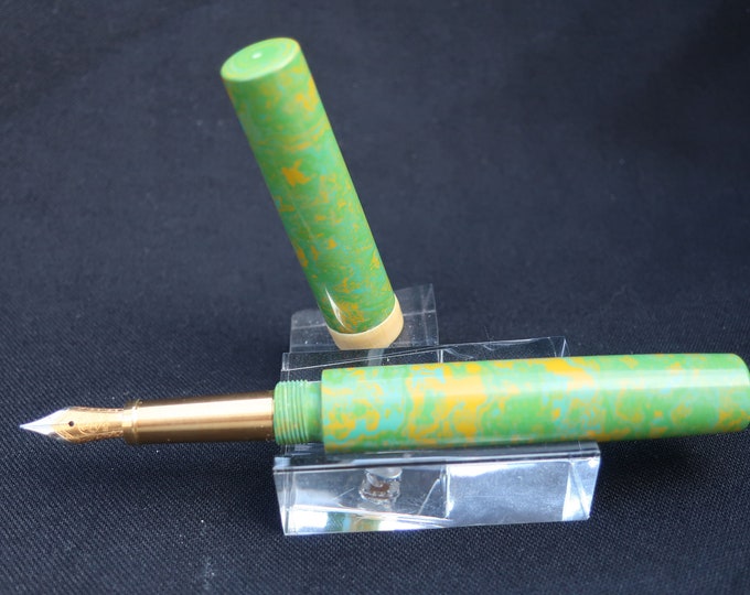 Custom Built Fountain Pen in Green/Yellow Ebonite