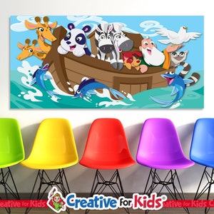 Sunday School Vinyl Banner - Bible Story Decor for Preschool, Kindergarten - Educational Kids Wall Art Sign, Noah&#39;s Ark Wall decor 6236
