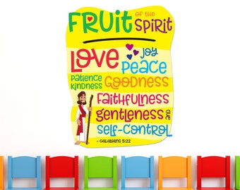 Sunday School Decal, Fruit Of The Spirit - Jesus, Christian Kids Decal, Kids Bible Decal, Jesus Wall Decal, Church Nursery, 9187