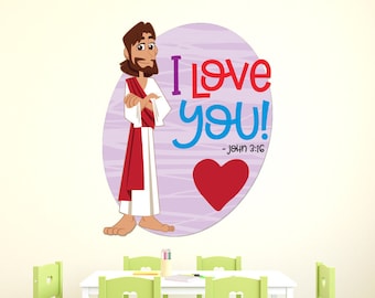 Sunday School Decal, I Love You, Christian Kids Decal, Kids Bible Decal, Jesus Wall Decal, Church Nursery Decal, Sunday School Decor, 9209